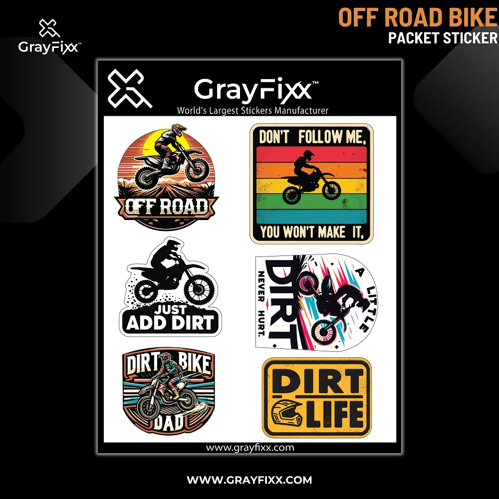 Off Road Bike Packet Sticker | Printed In Premium Gloss Vinyl With FPF(Fade Protection Film), Water Proof, Precut Sticker, Pack Of 1, Size 2.0